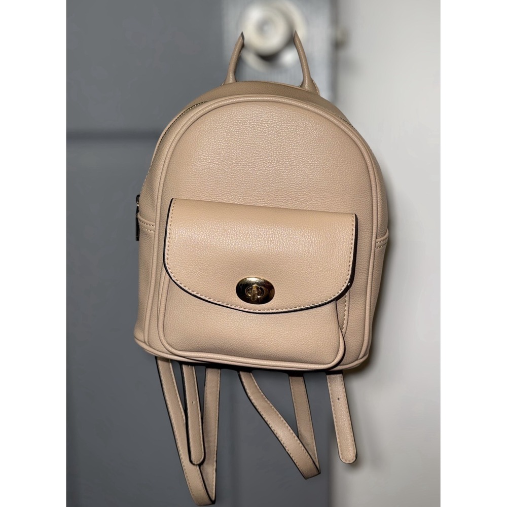 Mini Faux Leather Backpack Blush Pink Turn-Lock Front Pocket‎